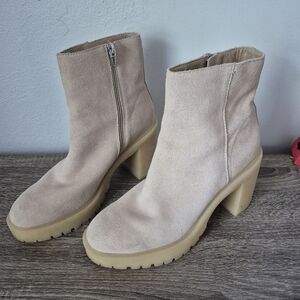 Dolce Vita Nude Suede Chunky Heel Boots